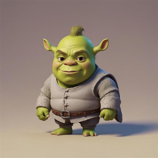 طرح سه بعدی شرک فانتزی با لباس طوسی روشن