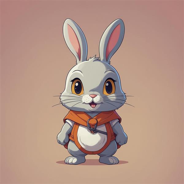 تصویر خرگوش فانتزی طوسی با لباس نارنجی