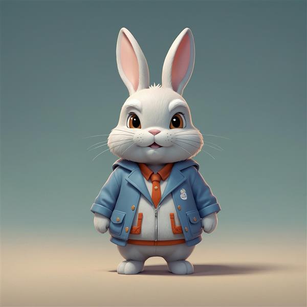تصویر خرگوش فانتزی با ژاکت آبی و کراوات نارنجی