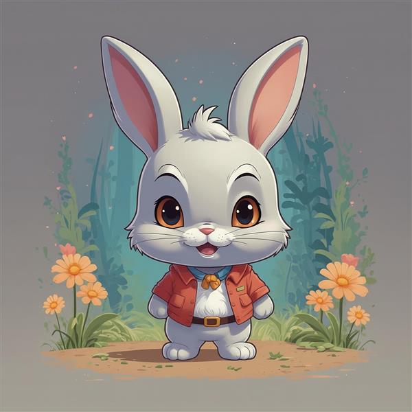 تصویر خرگوش فانتزی با لباس نارنجی در طبیعت