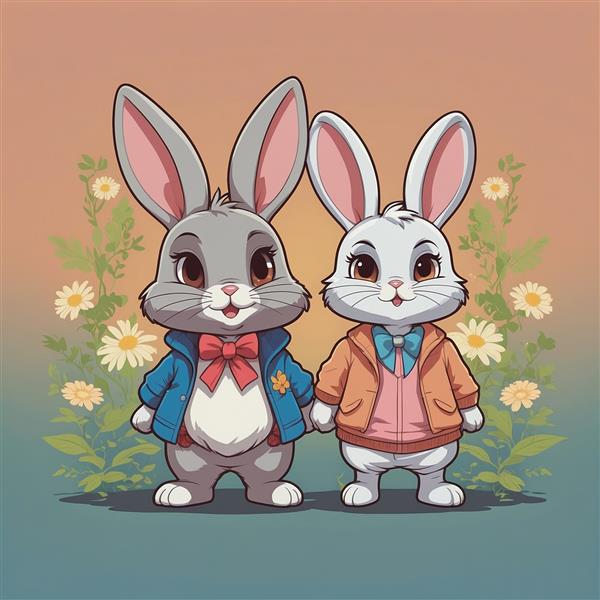 طرح خرگوش‌های فانتزی با کت میان گل‌های بابونه