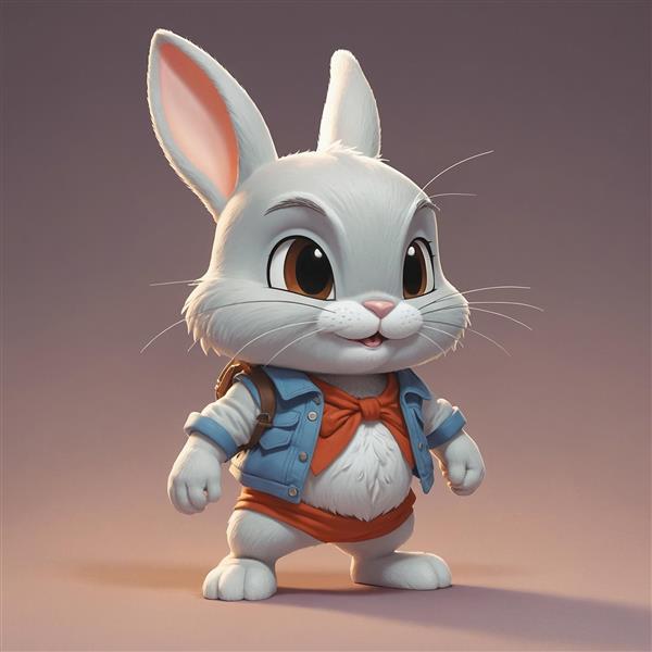 تصویر خرگوش فانتزی با جلیقه آبی و پاپیون نارنجی