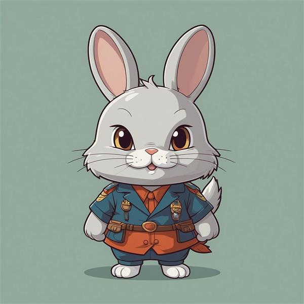 عکس خرگوش طوسی با لباس فرم نظامی فانتزی و مدال