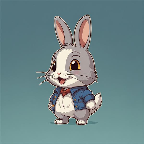 طرح خرگوش طوسی فانتزی با کت لی و پاپیون قرمز