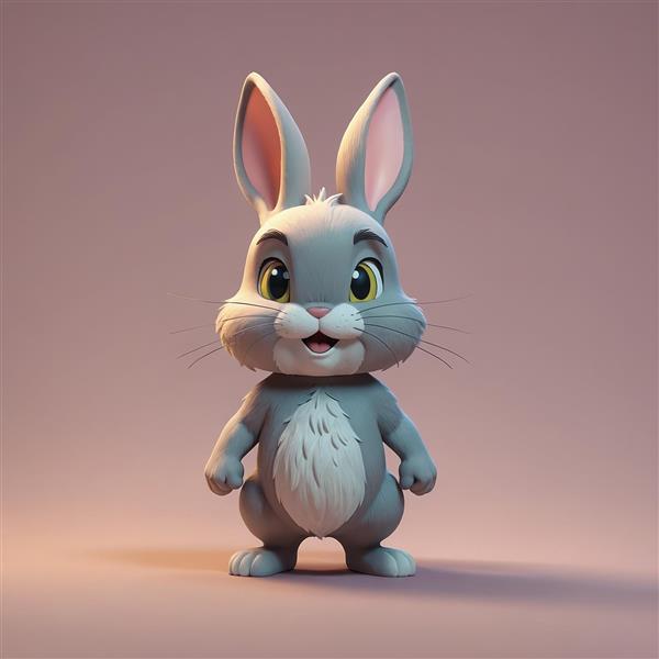 عکس سه بعدی خرگوش طوسی فانتزی با چشمان درشت