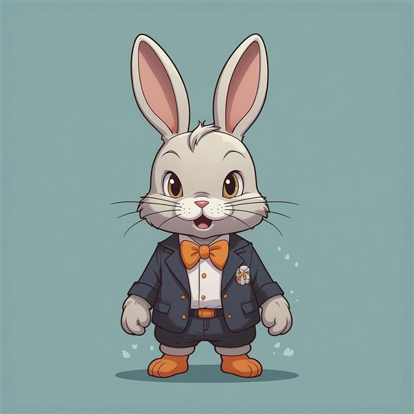 تصویر خرگوش کارتونی با کت و پاپیون باکیفیت