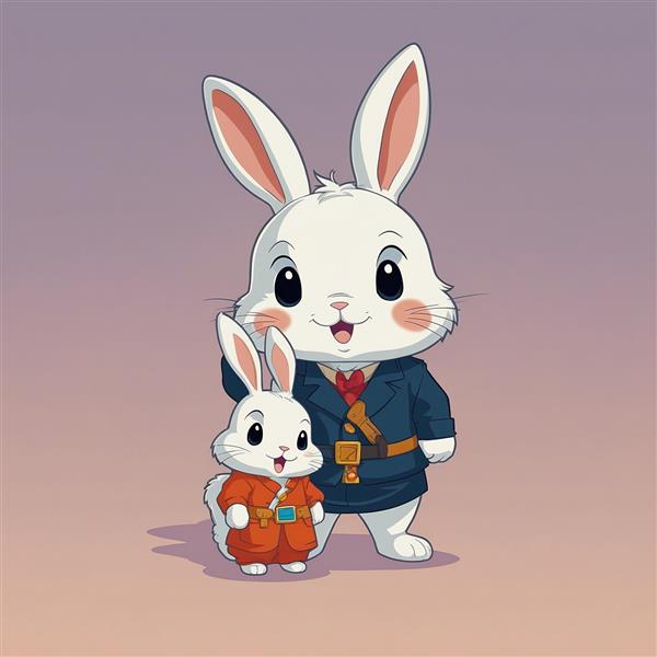 طرح زوج خرگوش فانتزی با لباس‌های رنگی باکیفیت