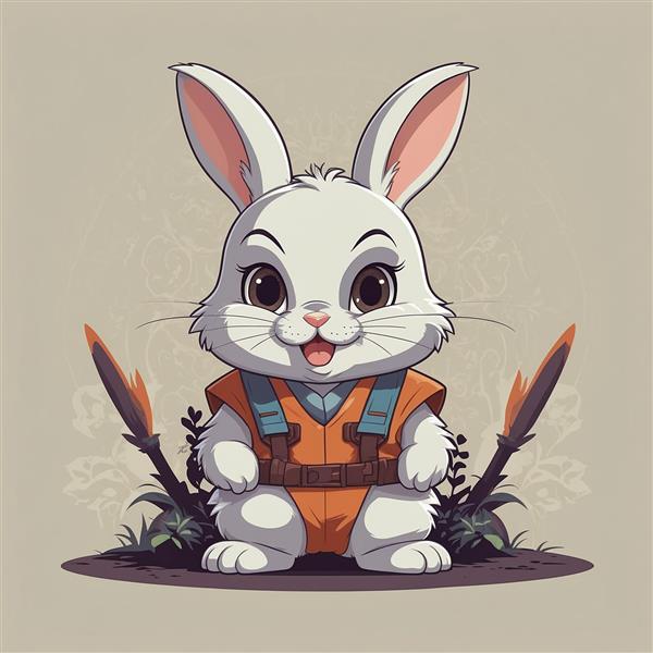 تصویر خرگوش سفید فانتزی با لباس ماجراجویی باکیفیت