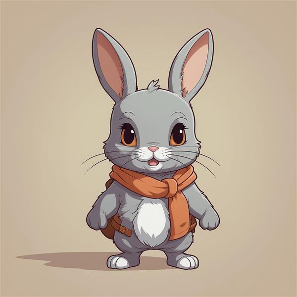 عکس خرگوش طوسی کارتونی با شال‌گردن نارنجی و باکیفیت