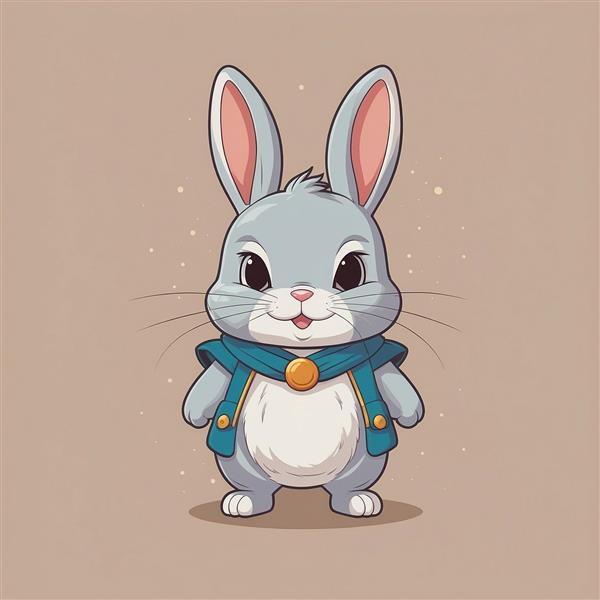 طرح خرگوش کارتونی فانتزی با جلیقه آبی و دکمه‌های طلایی
