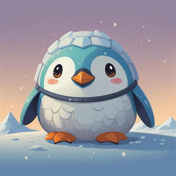 عکس پنگوئن فانتزی تپل با کلاه یخی در قطب شمال