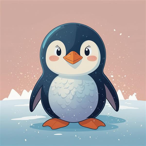 عکس پنگوئن فانتزی در محیط قطبی با کوه‌های یخی