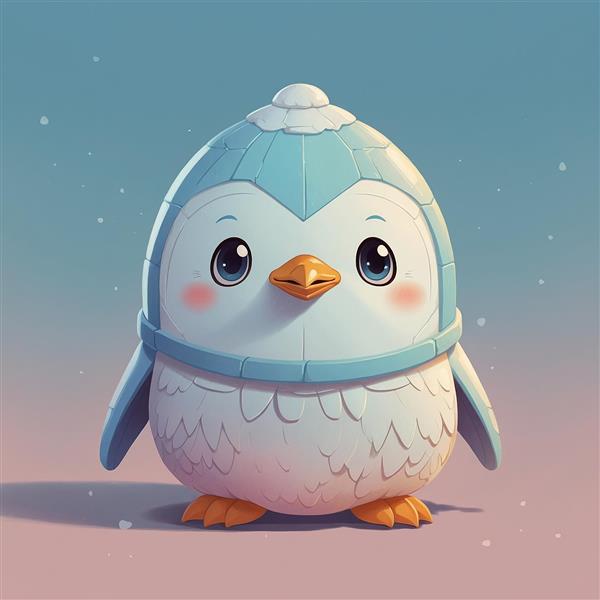 عکس پنگوئن فانتزی آبی روشن با کلاه بافتنی ظریف