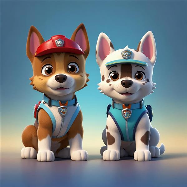 طرح کارتونی مارشال و چیس با لباس‌های امدادی