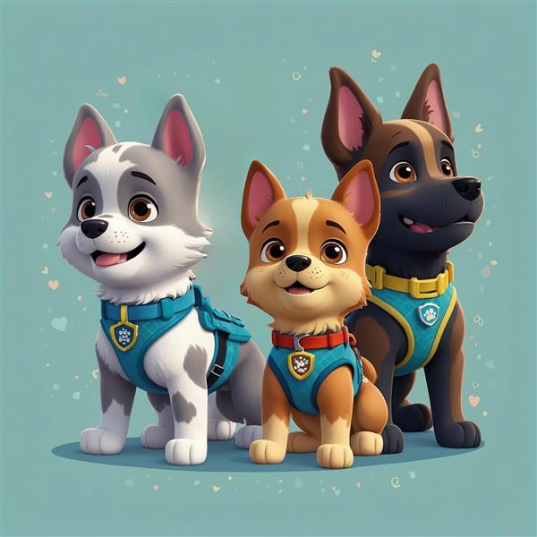 طرح فانتزی سه سگ نگهبان قهرمان با لباس آبی