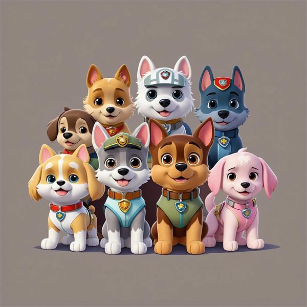 تصویر تیمی سگ‌های نگهبان کارتونی با جزئیات کامل