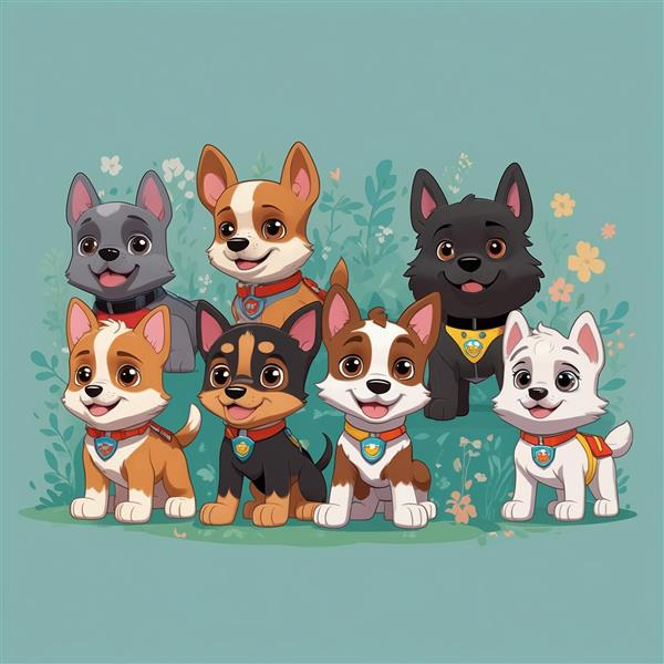 عکس دسته‌جمعی سگ‌های نگهبان فانتزی در چمنزار