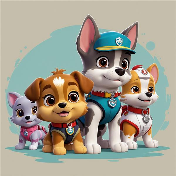 تصویر سگ‌های نگهبان کارتونی تیمی با جزئیات بالا