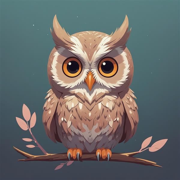 طرح جغد فانتزی قهوه‌ای روی شاخه با جزئیات بالا