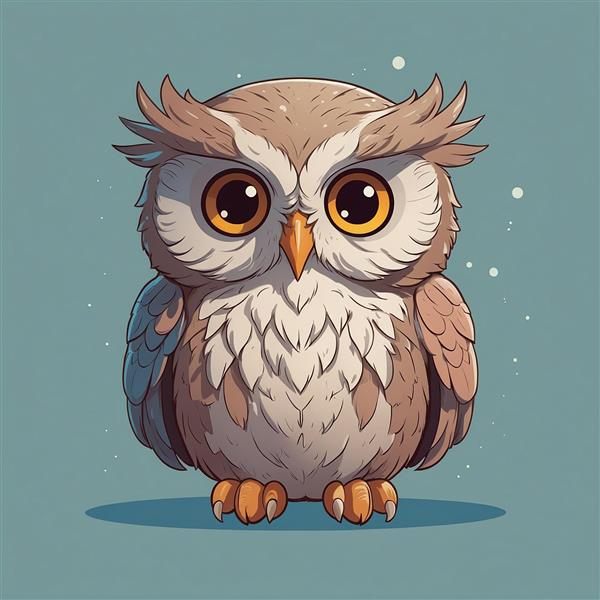 تصویر جغد فانتزی مهربان با چشمان درشت و براق