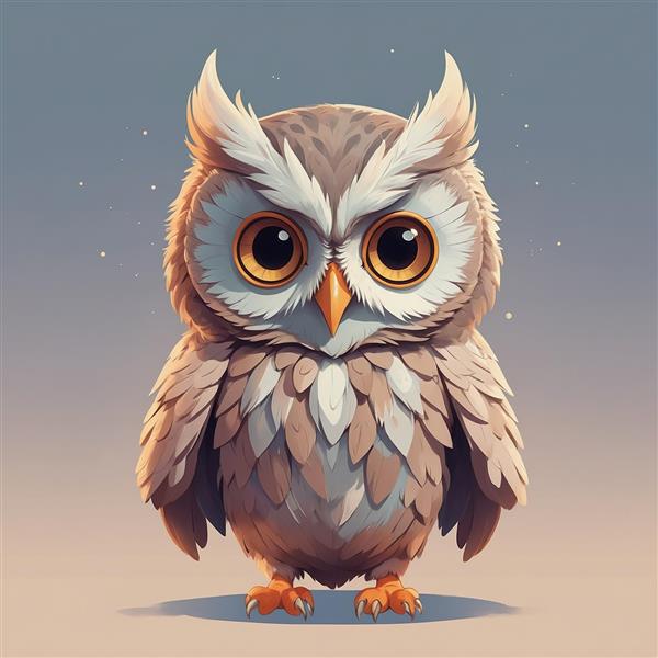 تصویر جغد فانتزی با پرهای روشن و نورپردازی ملایم