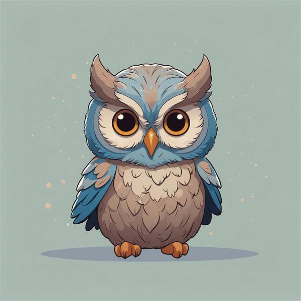 تصویر جغد فانتزی کوچک با پرهای خاکستری و آبی باکیفیت