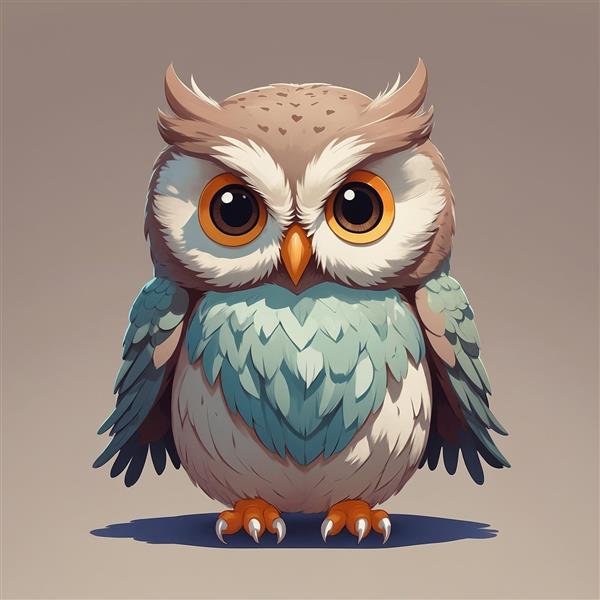 تصویر جغد کارتونی با بال‌های باز و رنگ‌بندی ملایم