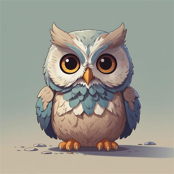 طرح جغد فانتزی تپل با پرهای آبی و چشمان درشت