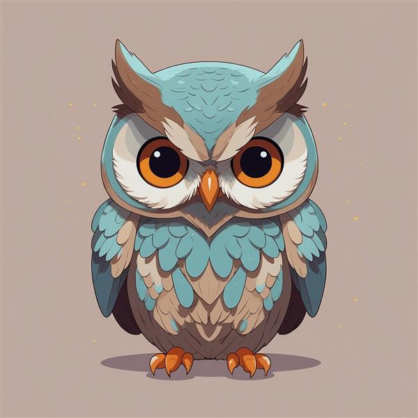 طرح جغد فانتزی با پرهای آبی و چشمان نارنجی