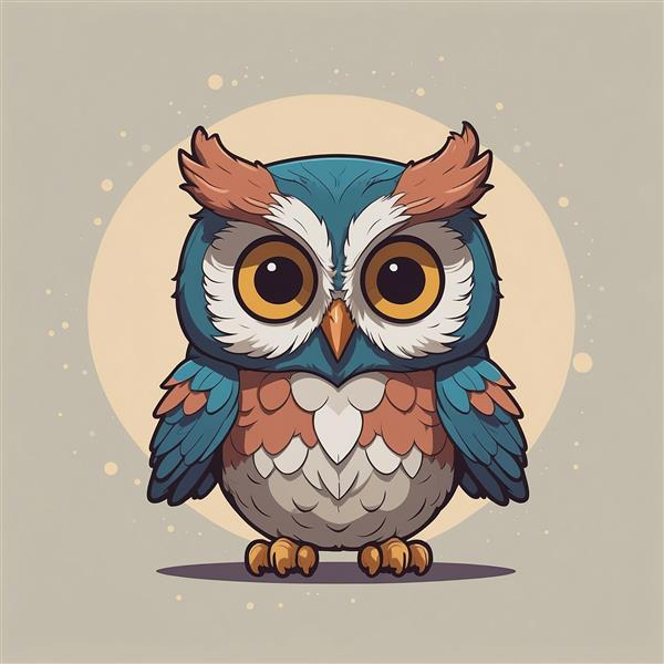 عکس جغد فانتزی رنگارنگ با پس‌زمینه دایره‌ای روشن