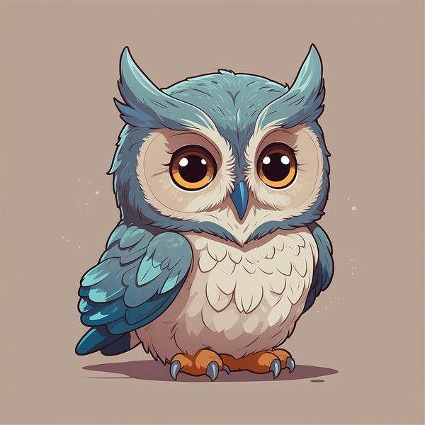 طرح جغد فانتزی آبی نشسته با پرهای پرجزئیات