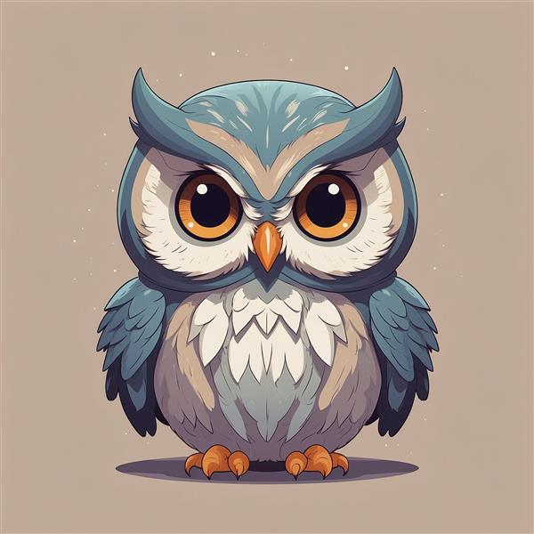 تصویر جغد فانتزی آبی و خاکستری با جزئیات بالا