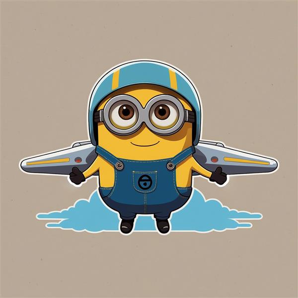 طرح مینیون فانتزی در حال پرواز با بال‌های هواپیما