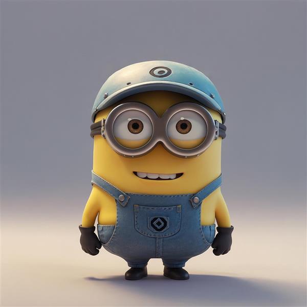 تصویر مینیون فانتزی با کلاه لبه‌دار آبی و لبخند