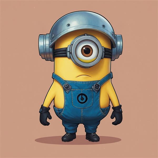 طرح مینیون تک‌چشم با کلاه فلزی و تجهیزات