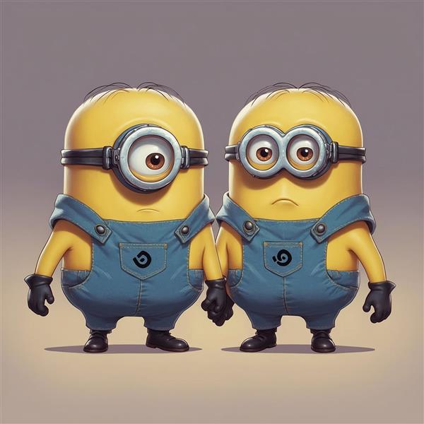 تصویر دو مینیون صمیمی با دست‌های گره خورده