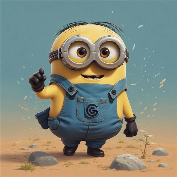 عکس مینیون در بیابان در حال اشاره به بالا