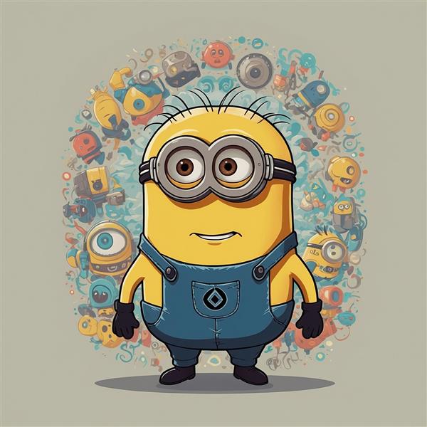 عکس مینیون با پس‌زمینه طرح‌های گرافیکی و شلوغ