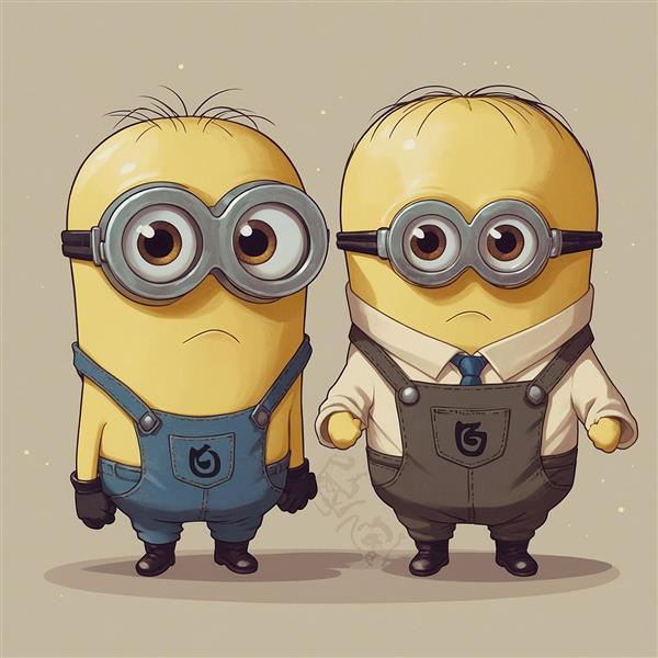 طرح دو مینیون با پیراهن رسمی و کراوات آبی