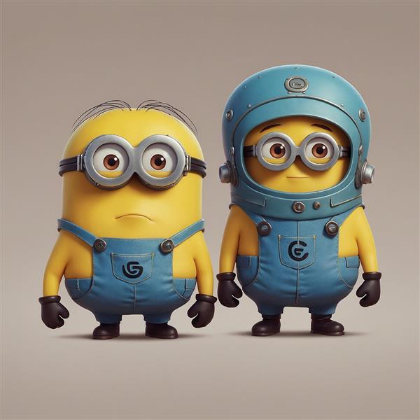 تصویر دو مینیون با کلاه ایمنی و لباس کارگری