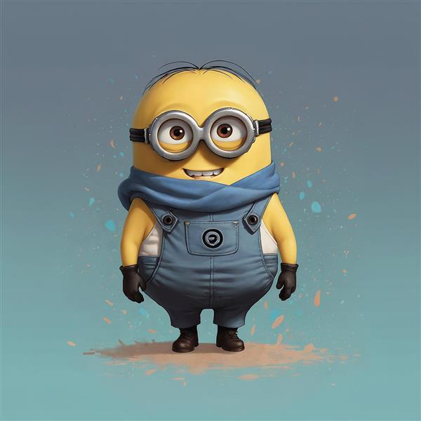 طرح مینیون خندان با شال‌گردن آبی و سبک کارتونی