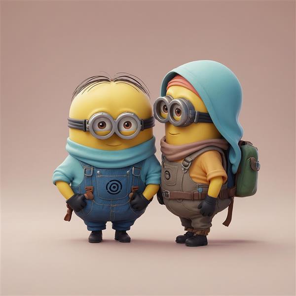 عکس دو مینیون فانتزی با لباس و کلاه آبی