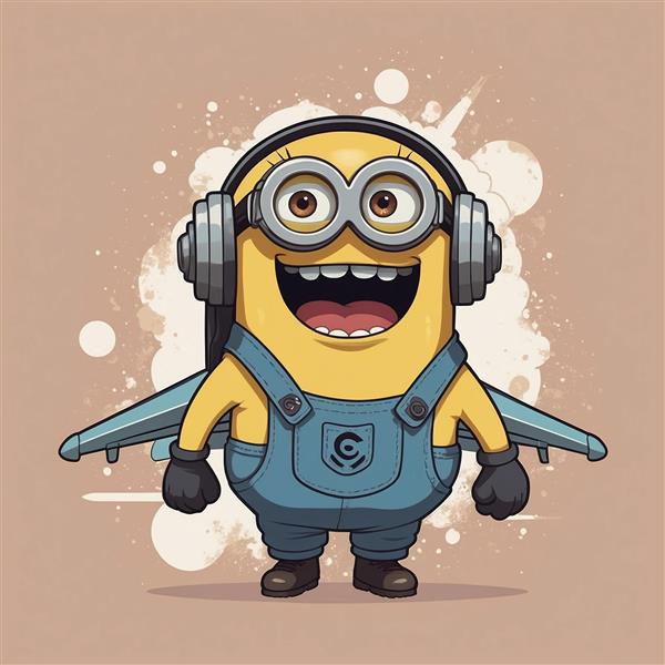 تصویر مینیون خلبان شاد در حال خنده با هدفون