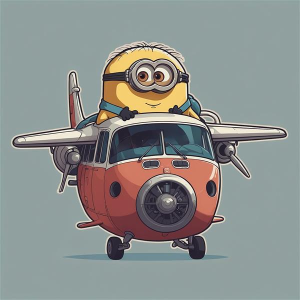 تصویر مینیون فانتزی سوار بر هواپیما با جزئیات بالا