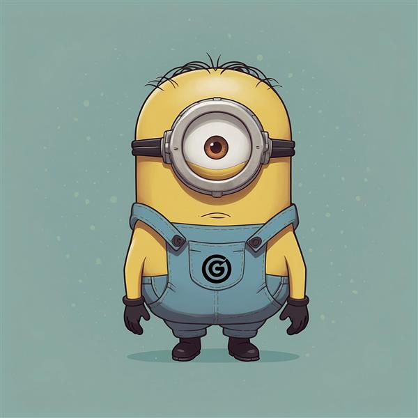 طرح مینیون تک‌چشم کارتونی با پس‌زمینه رنگی ساده