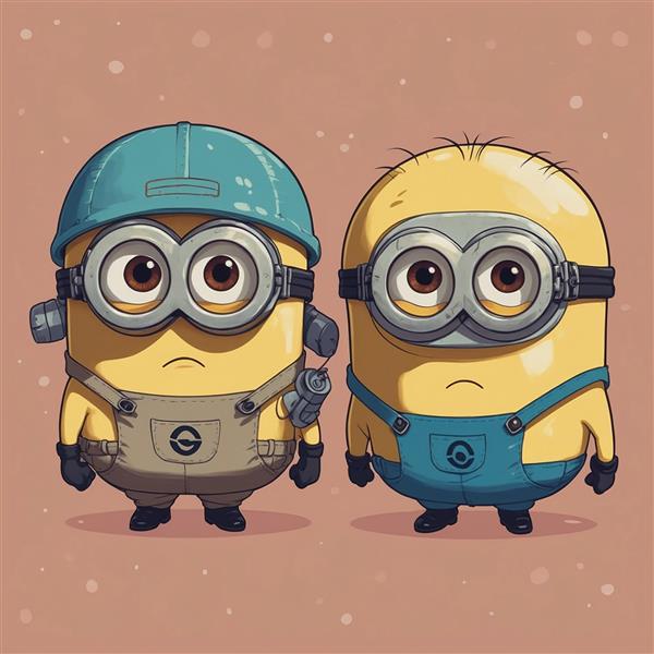 تصویر دو مینیون فانتزی با کلاه ایمنی و عینک