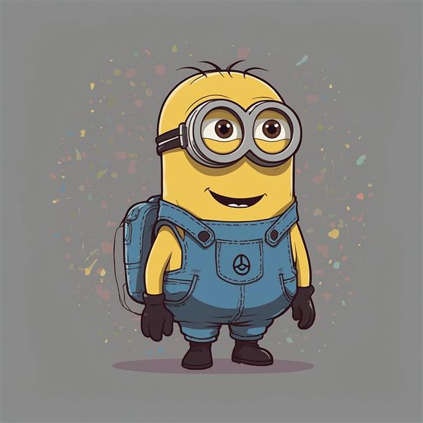 تصویر مینیون کارتونی با کوله‌پشتی آبی در پس‌زمینه