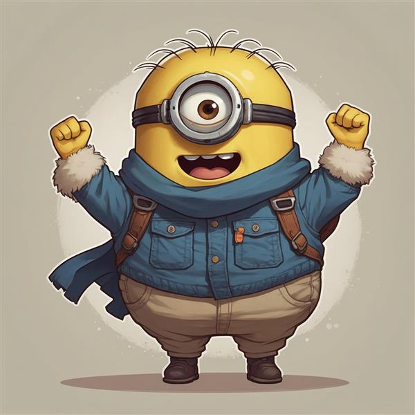 طرح مینیون کارتونی خوشحال با کاپشن آبی زمستانی