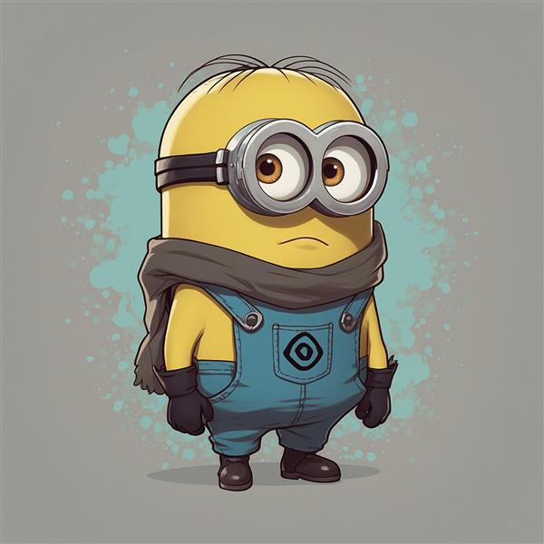 طرح مینیون کارتونی با شال‌گردن خاکستری و عینک