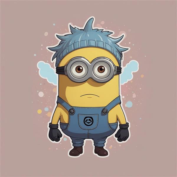 تصویر مینیون فانتزی با موهای آبی و بال فرشته